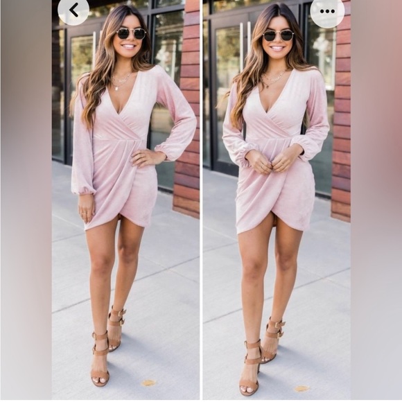 Pink Lily Velvet Pink Dress - Picture 1 of 6